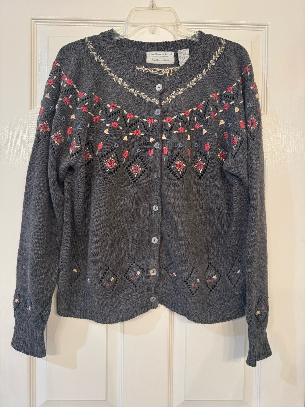 Vintage Northern Isles Embroidered Cardigan Sweater - Charcoal Gray